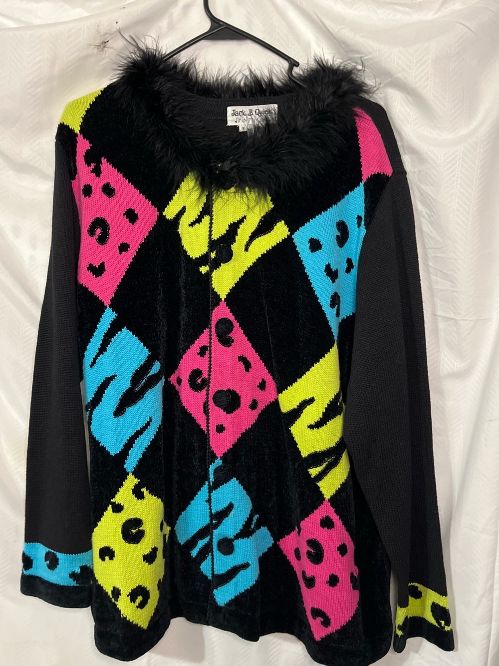 Jack B Quick Whimsical Women’s button front cardigan sweater with faux fur 2X